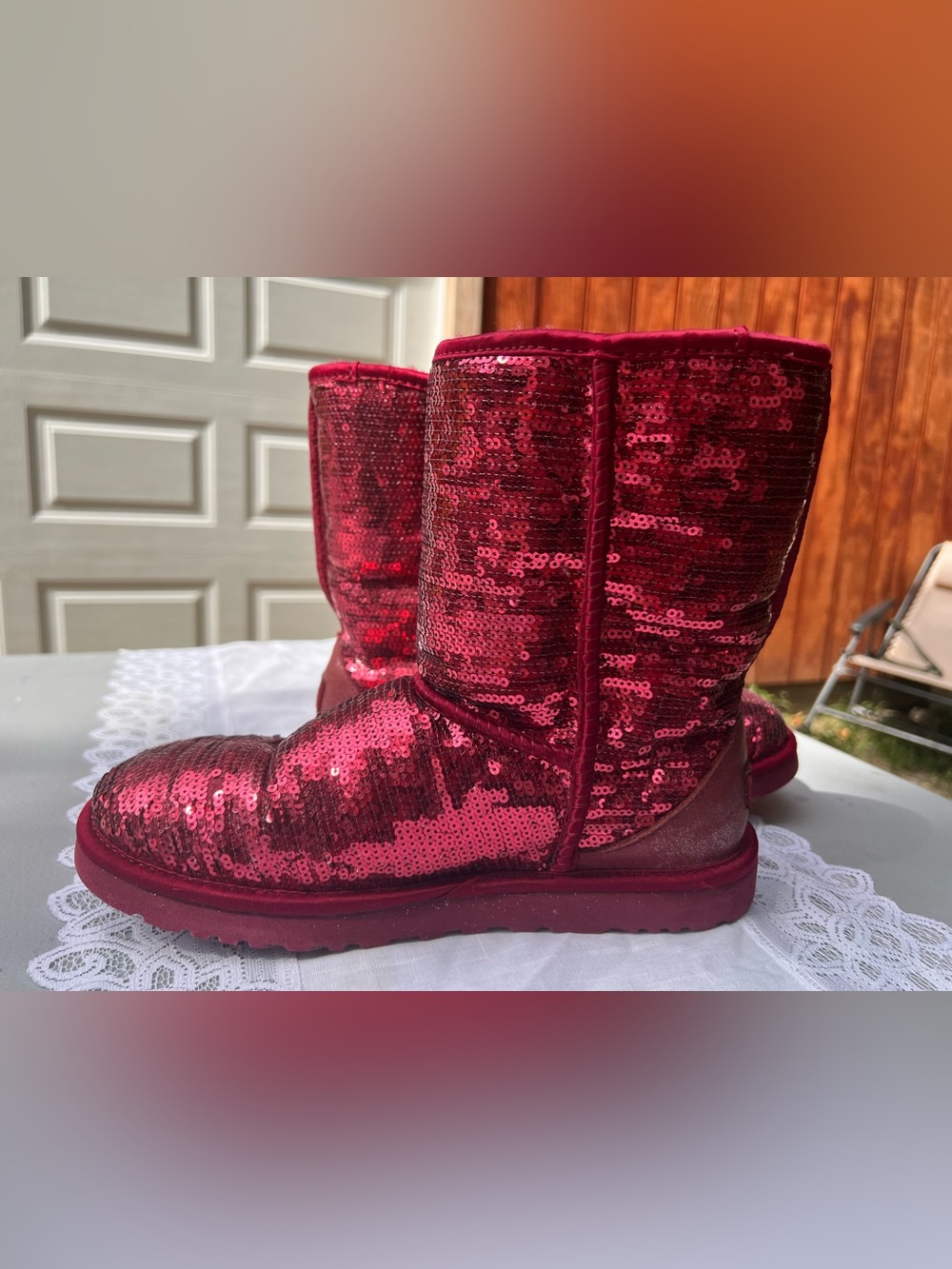 UGG Women's Sequined Short Boot in Red - Picture 2 of 6